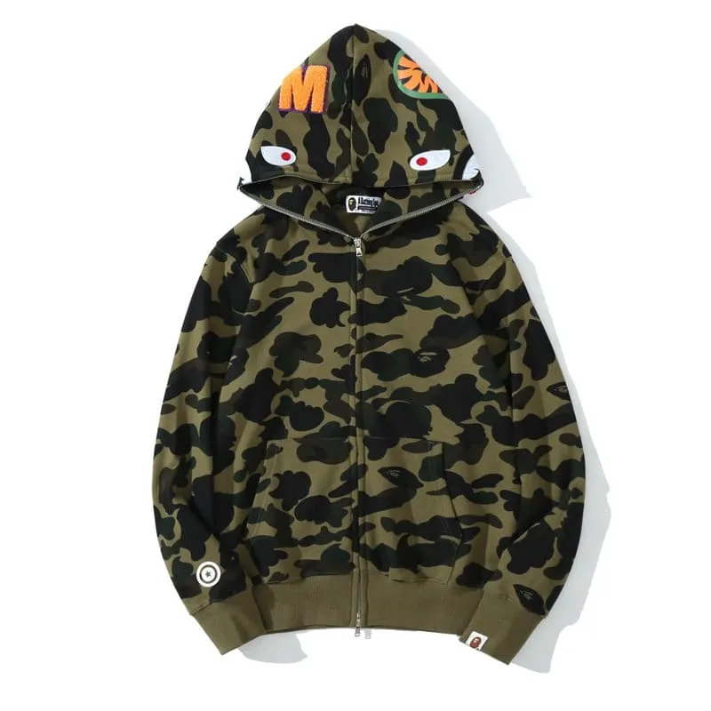 Bape Army Green Camouflage Shark Hoodie