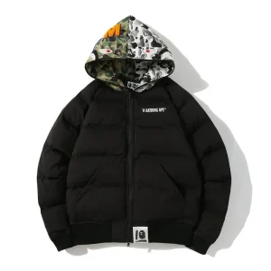 Bape Camo Shark Hood Puffer Black Jacket