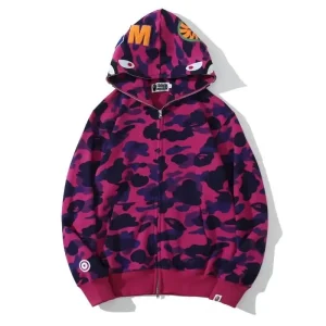 Bape Camo Shark Full Zip up Purple Hoodie
