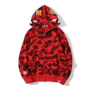 Bape Camo Shark Full Zip up Red Hoodie