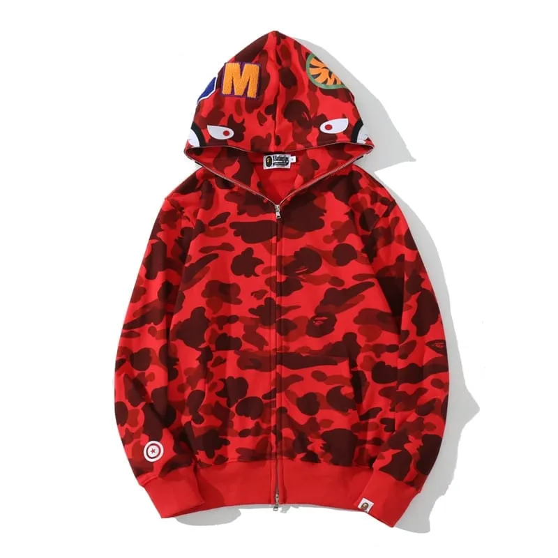 Bape Camo Shark Full Zip up Red Hoodie