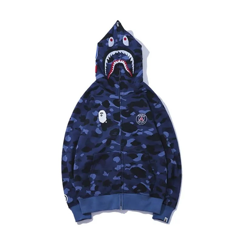 Bape Camouflage Shark Full Zip-up Navy Blue Hoodie