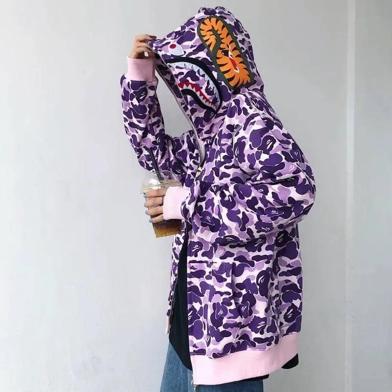 BAPE Purple Camo Shark Full Zip Hoodie