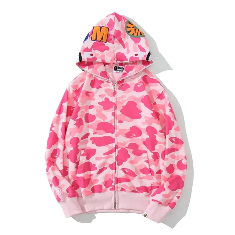 Bape Pink Camo Shark Full Zip Hoodie